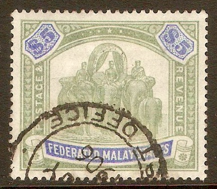 Federated Malay States 1904 $5 Green and blue. SG50.