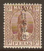 Perak 1942 2c on 5c Brown. SGJ275.