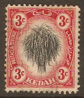 Kedah 1912 3c Black and red. SG2.