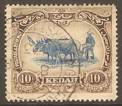Kedah 1921 10c Blue and sepia. SG30.