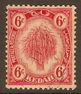 Kedah 1922 6c Carmine. SG56.