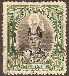 Kedah 1937 $1 Black and green. SG66.