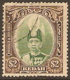 Kedah 1937 $2 Green and brown. SG67.