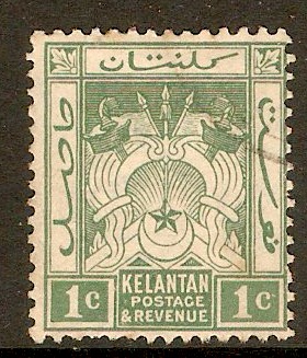 Kelantan 1911 1c Yellow-green. SG1.