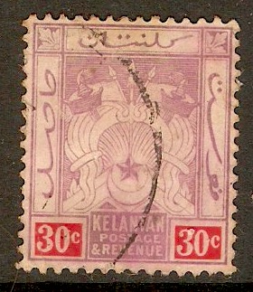 Kelantan 1911 30c Dull purple and red. SG7.