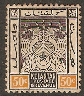 Kelantan 1921 50c Black and orange. SG22.