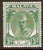 Kelantan 1951 3c Green. SG63.