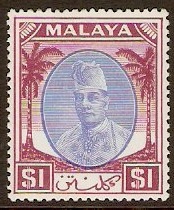 Kelantan 1951 $1 Blue and purple. SG79.
