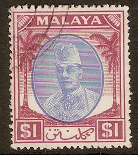 Kelantan 1951 $1 Blue and purple. SG79.