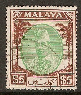 Kelantan 1951 $5 Green and brown. SG81.