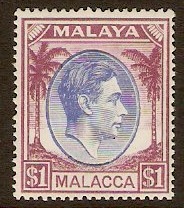 Malacca 1949 $1 Blue and purple. SG15.
