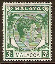 Malacca 1949 3c Green. SG5.