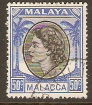 Malacca 1954 50c Black and bright blue. SG35.