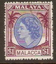 Malacca 1954 $1 Bright blue and brown-purple. SG36.