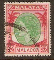 Malacca 1954 $2 Emerald and scarlet. SG37.