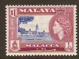 Malacca 1957 $1 Ultramarine and reddish purple. SG47.