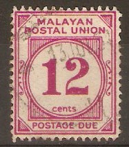 Malayan Postal Union 1951 12c Bright purple Postage Due. SGD20.