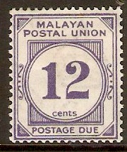Malayan Postal Union 1936 12c Pale ultramarine Postage Due. SGD5