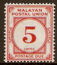 Malayan Postal Union 1945 5c Scarlet Postage Due. SGD9.