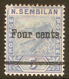 Negri Sembilan 1898 4c on 5c Blue. SG18.