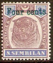 Negri Sembilan 1898 4c on 8c Dull purple and ultramarine. SG19.