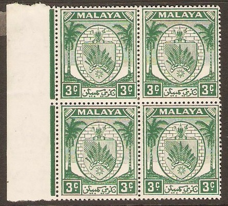 Negri Sembilan 1949 3c Green. SG44. Block of 4.