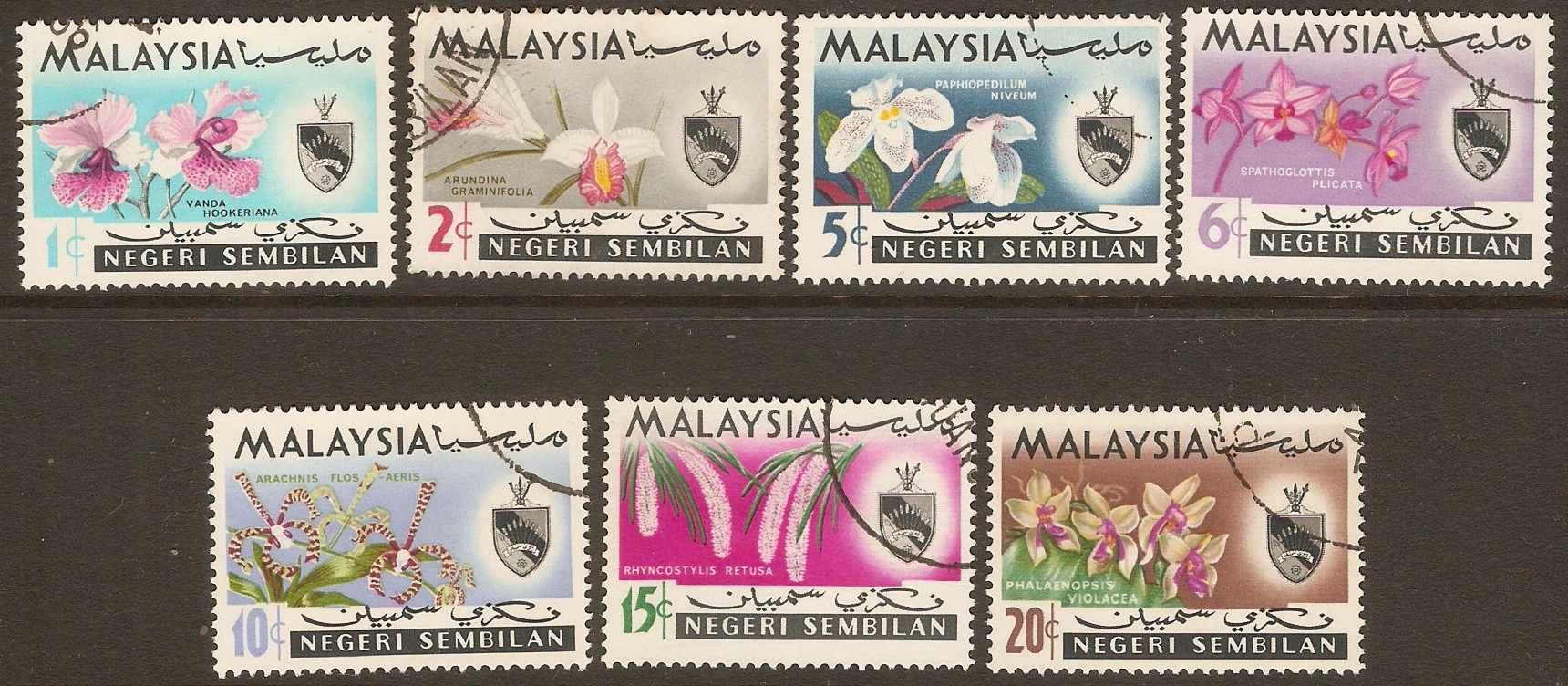 Negri Sembilan 1965 Orchids set. SG81-SG87.