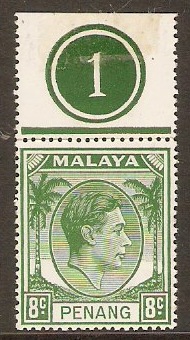 Penang 1949 8c Green. SG10.