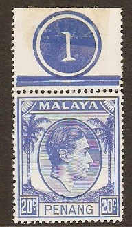 Penang 1949 20c Bright blue. SG15.