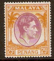 Penang 1949 25c Purple and orange. SG16.