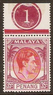 Penang 1949 35c Scarlet and purple. SG17.