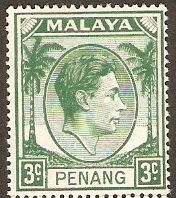 Penang 1949 3c Green. SG5.