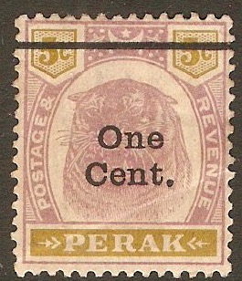 Perak 1900 1c on 2c Dull purple and brown. SG81.