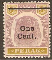 Perak 1900 1c on 5c Dull purple and olive-yellow. SG83.