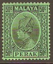 Perak 1935 50c Black on emerald. SG99.