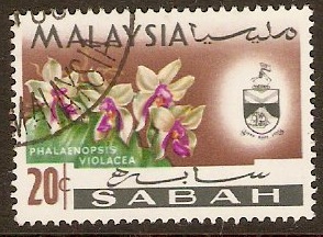 Sabah 1965 20c Orchids series. SG430.
