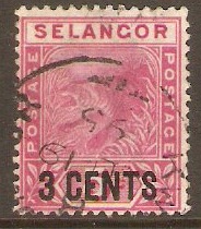 Selangor 1894 3c on 5c Rose. SG53.