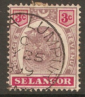 Selangor 1895 3c Dull purple and carmine. SG54.