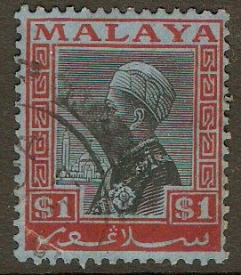 Selangor 1935 $1 Black and rose on blue. SG83.