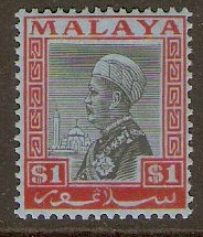 Selangor 1935 $1 Black and rose on blue. SG83.