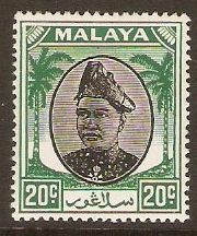 Selangor 1949 20c Black and green. SG101.