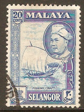 Selangor 1957 20c Blue. SG123.