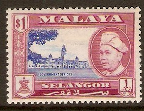 Selangor 1957 $1 Ultramarine and reddish purple. SG125.