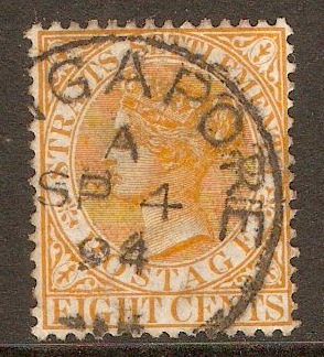Straits Settlements 1867 8c Orange-yellow. SG14.