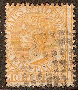 Straits Settlements 1867 8c Orange-yellow. SG14.