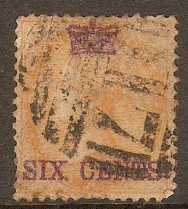 Straits Settlements 1867 6c on 2a Yellow. SG5.