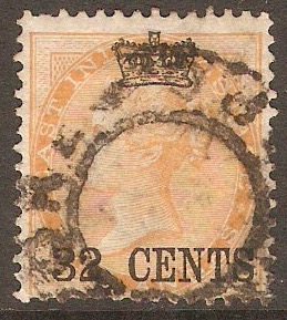 Straits Settlements 1867 32c on 2a Yellow. SG9.