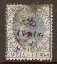 Straits Settlements 1883 2c on 12c Blue. SG62.