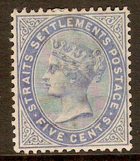 Straits Settlements 1883 5c Blue. SG65.