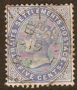 Straits Settlements 1883 5c Blue. SG65.
